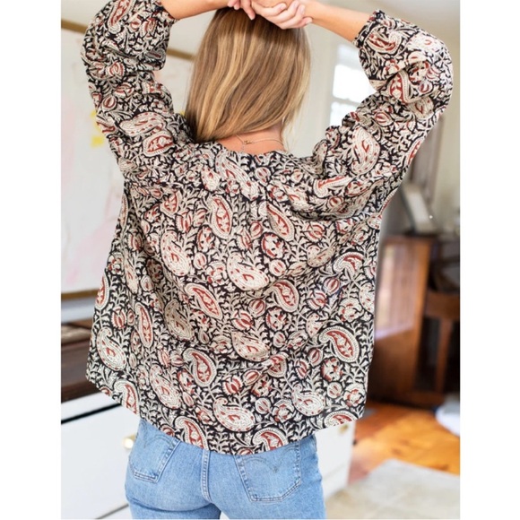 Emerson Fry Olympia Blouse Paisley Black + Clay Satin - Picture 2 of 11